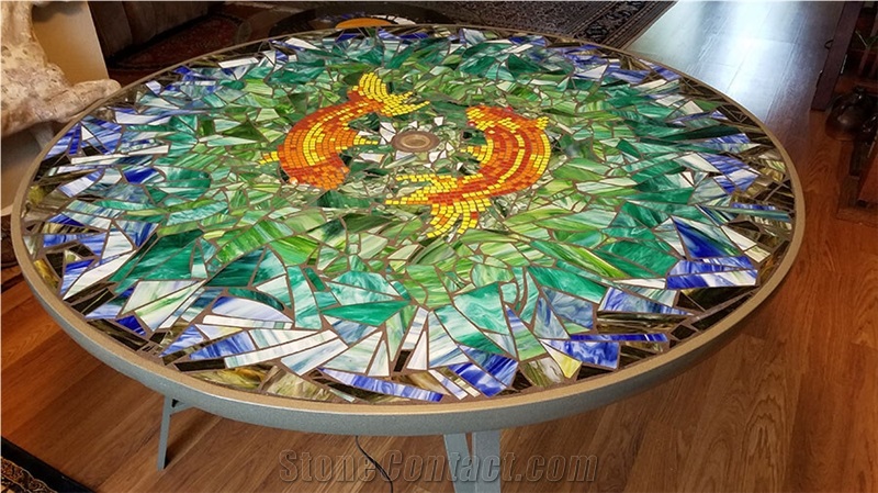 Gem Stone Mosaic Stained Glass Table