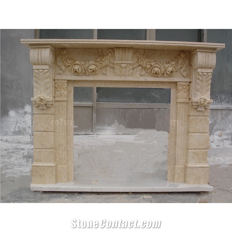 Beige Electric Fireplace Marble Fireplace Mantel