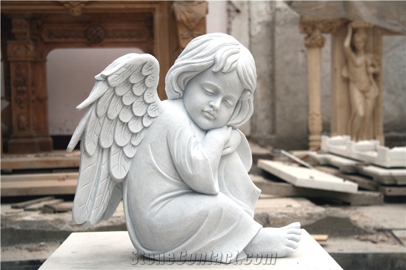 Cherub Marble Statue Grave Decorative Sculpture Angel from China 