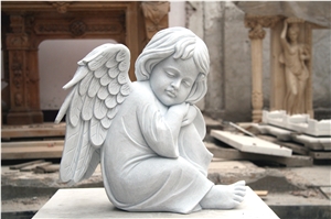 Cherub Marble Statue Grave Decorative Sculpture Angel