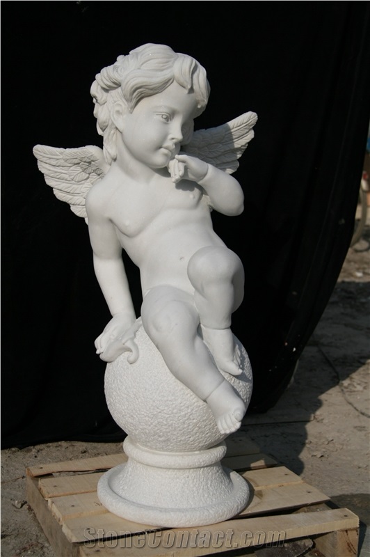 Cherub Marble Statue Grave Decorative Sculpture Angel