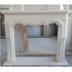 Custom Beige White Limestone Indoor Fireplace Mantel