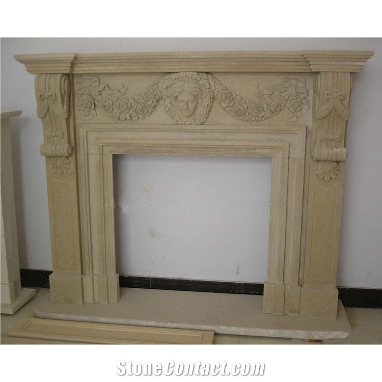 Decorative Beige Marble Fireplaces Fireplace Cover