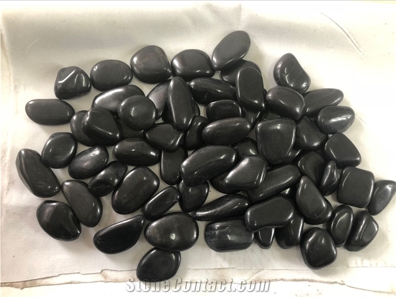Flat Black Polished Pebbles Mini Black Round Pebble Stone