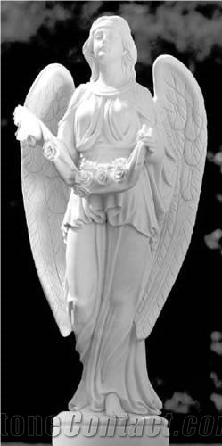 Hand Carved Natural White Marble Tombstone With Angel Statue