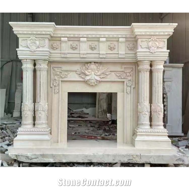 Modern European Style Roman Columns On The Marble Fireplace