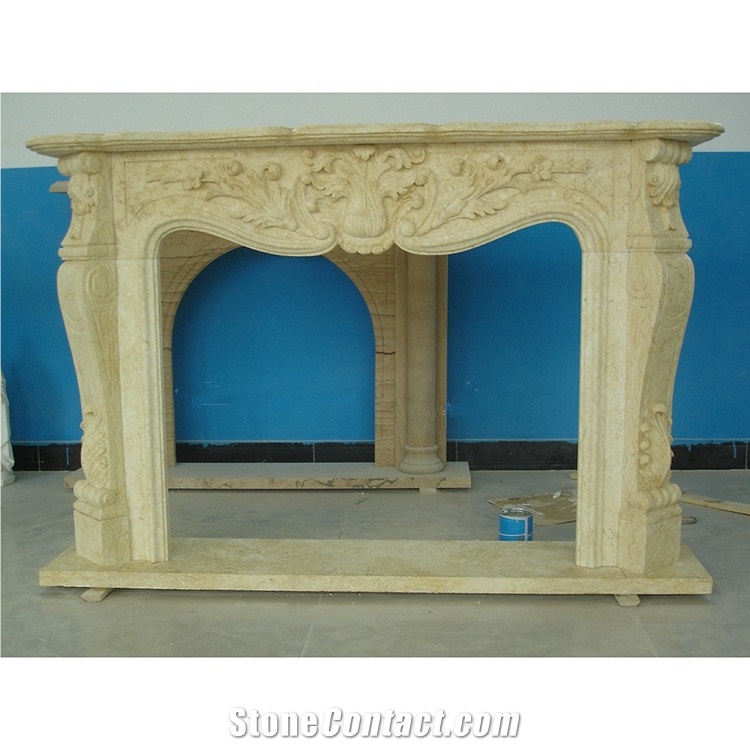 Natural Carved Stone Fireplace Modern Beige Marble Fireplace