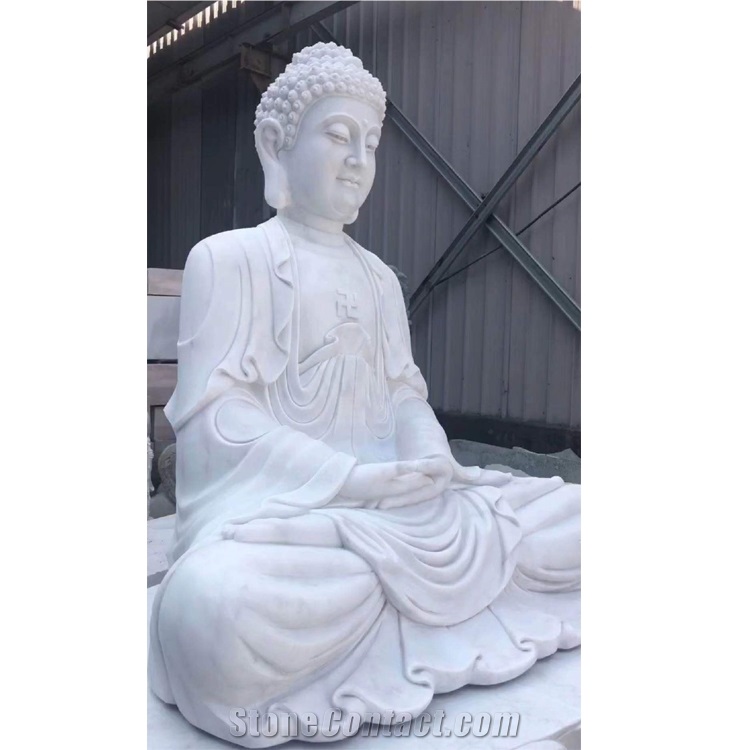 Outdoor Garden Carving Stone White Marble Sitting Buddha