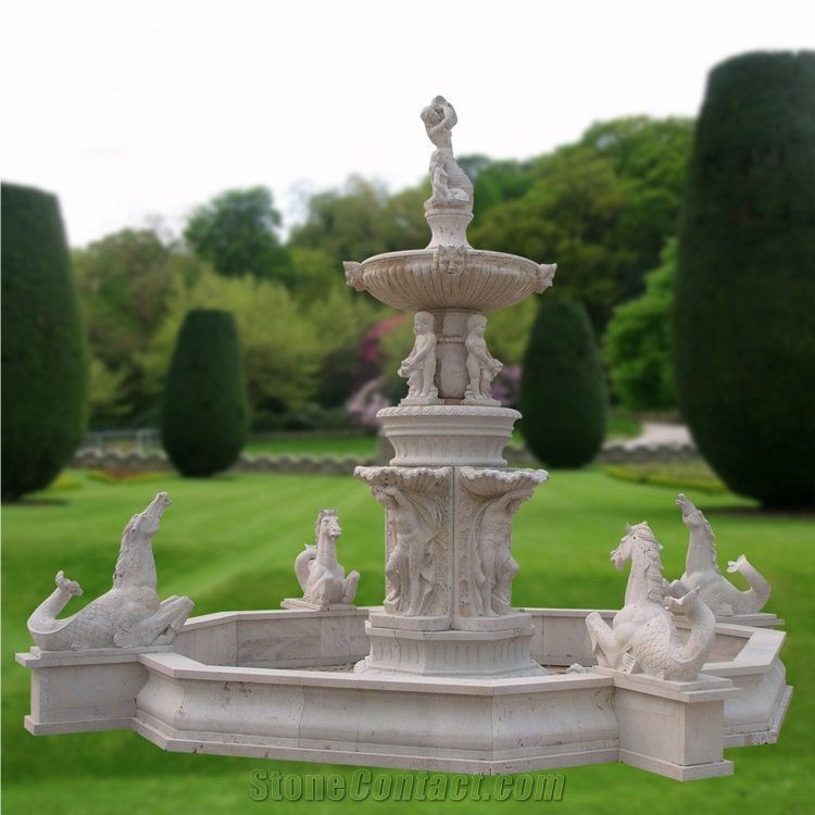 Outdoor Limestone  Garden Landscaping Fountain With Horse