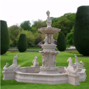 Outdoor Limestone  Garden Landscaping Fountain With Horse