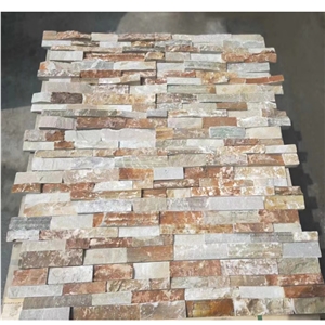 P014 Yellow Wooden Wall Cladding Stacked Stone Veneer