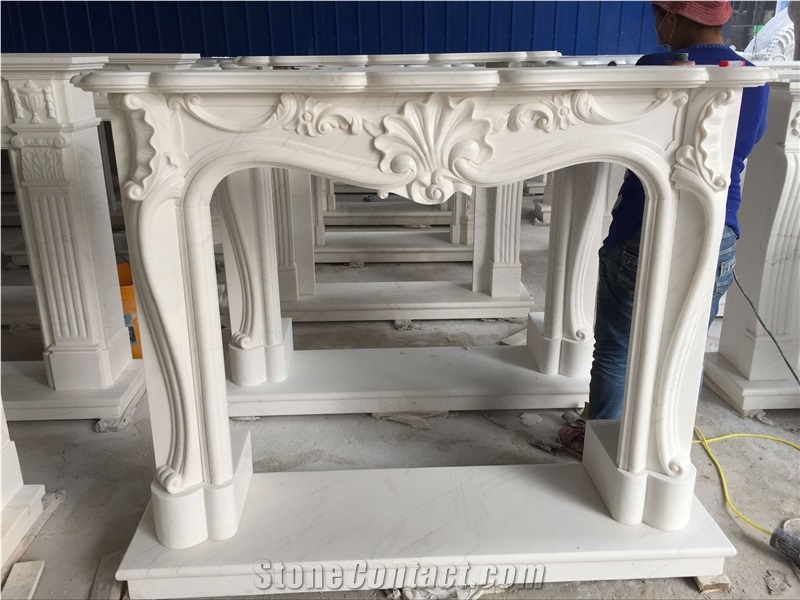 White Carved Stone Fireplace Decorative Fireplaces