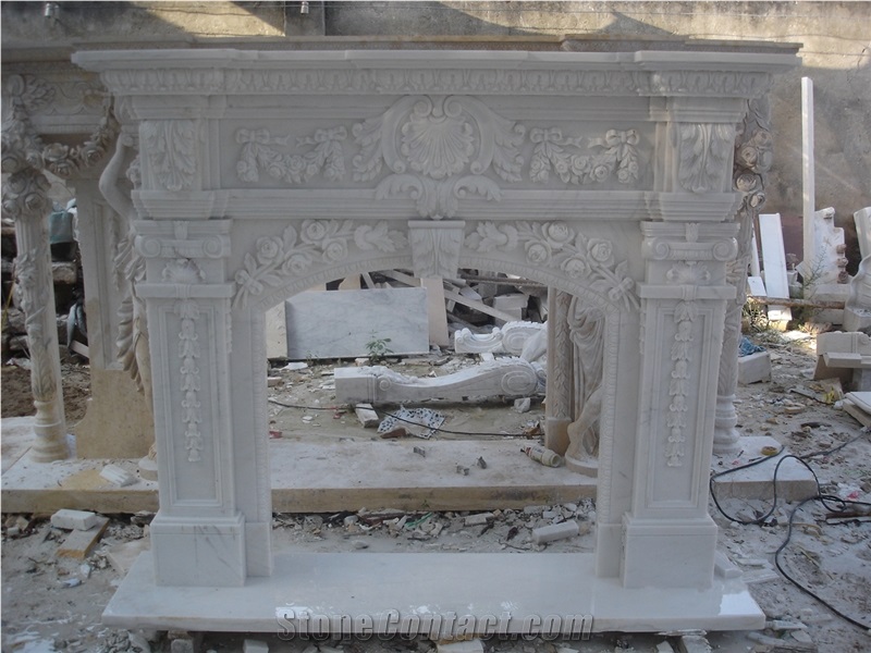 White Carved Stone Fireplace Decorative Fireplaces