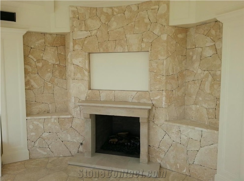 Coral Stone Sawn Cut Fireplace Surround