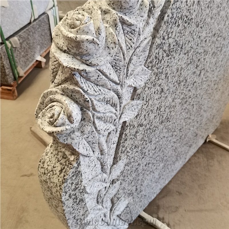 China Jilin White Granite Flower Headstones