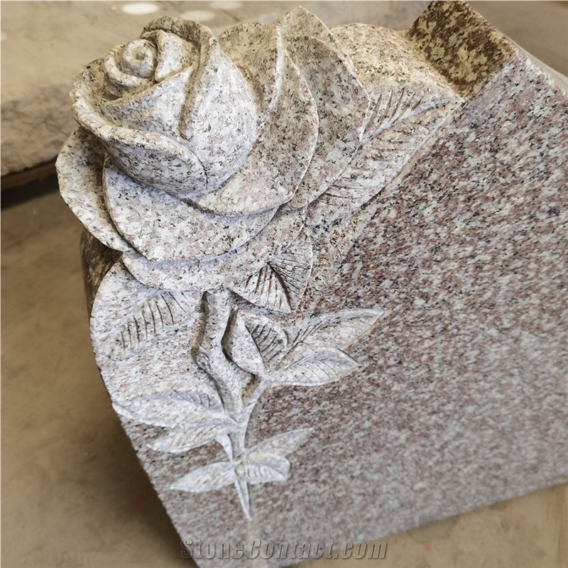 Original G664 Granite Rose Carving Headstone