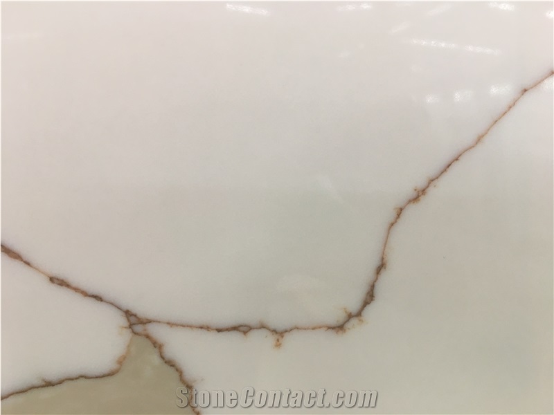 Artificial Stone Calacatta White Quartz Slab With Grey Veins