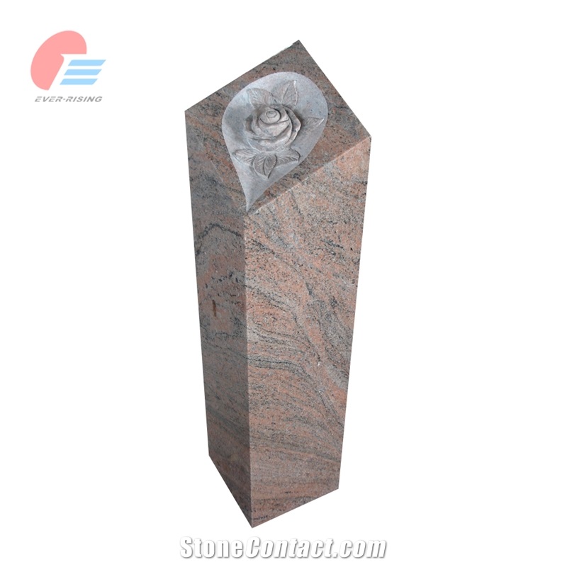 German Style Paradiso Granite Square Gravestone With Carving Roses