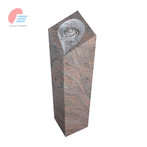 German Style Paradiso Granite Square Gravestone With Carving Roses