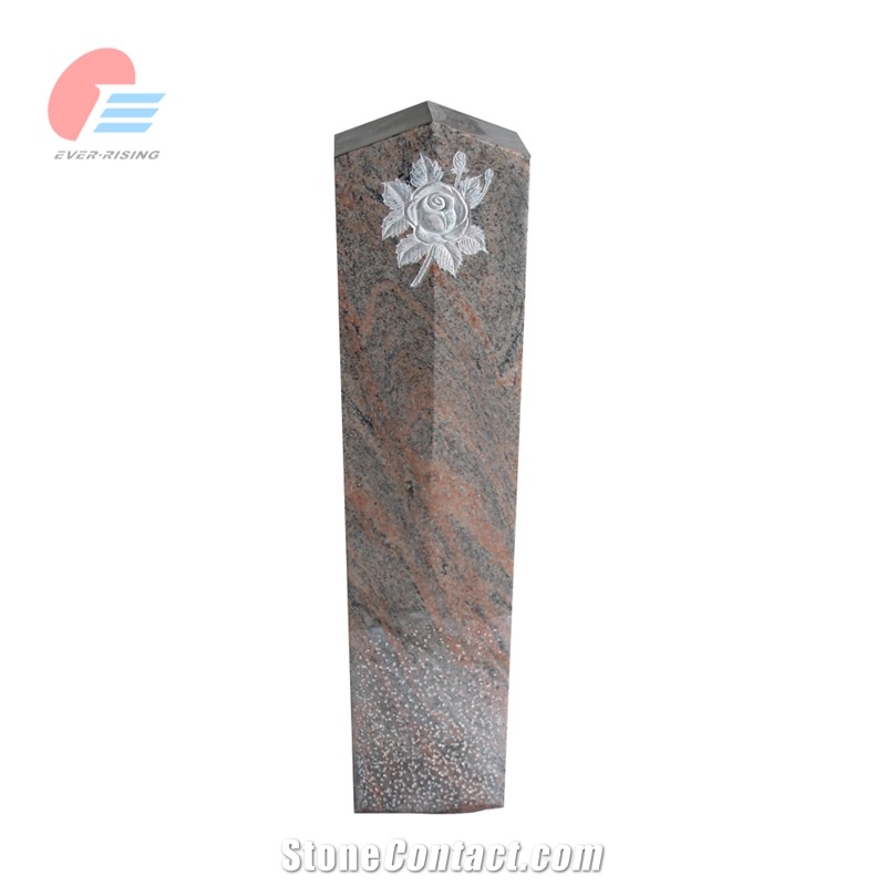 Germany Style Aurora Granite Peon Top Headstone With Carving