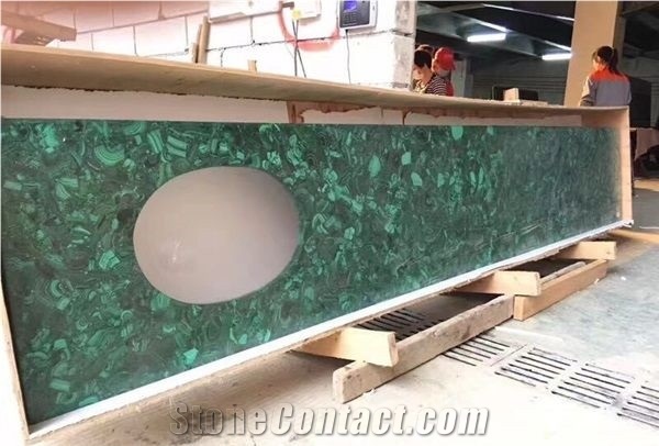 Semiprecious Malachite Green Agate Gemstone Table Tops