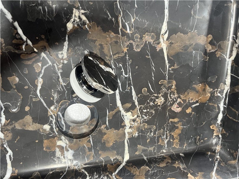 Black And Gold Marble Double Sinks For Bathroom