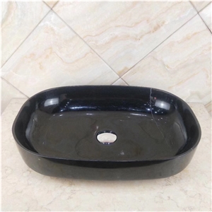 Oval Shape Nero Marquina Marble Wash Basins