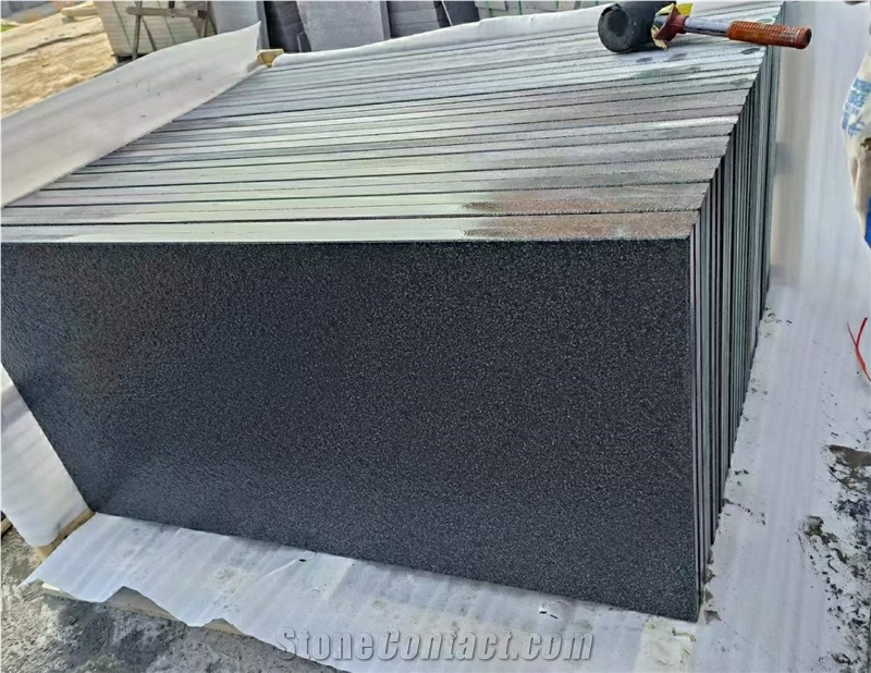 Sd-G654 Zhangqiu Black Granite Flamed Brushed Slabs Tiles