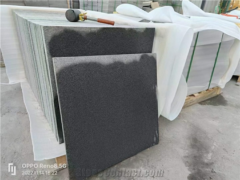 Sd-G654 Zhangqiu Black Granite Flamed Brushed Slabs Tiles
