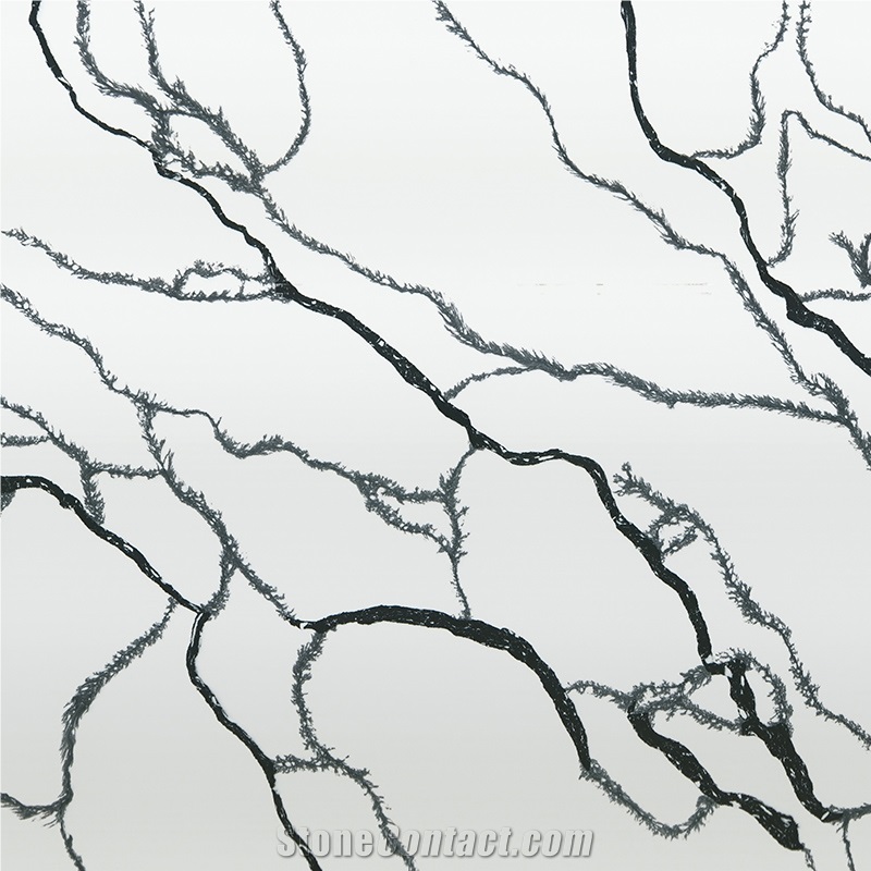 DXQ8035 Carrara Black Vein Quartz Stone Glossy Slabs
