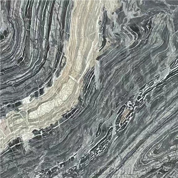 Silver Brown Wave Marble Bookmatched Slabs For Home Design
