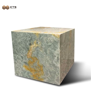 Natural Stone Cube Base Pedestal Gold And Blue Onyx Plinth