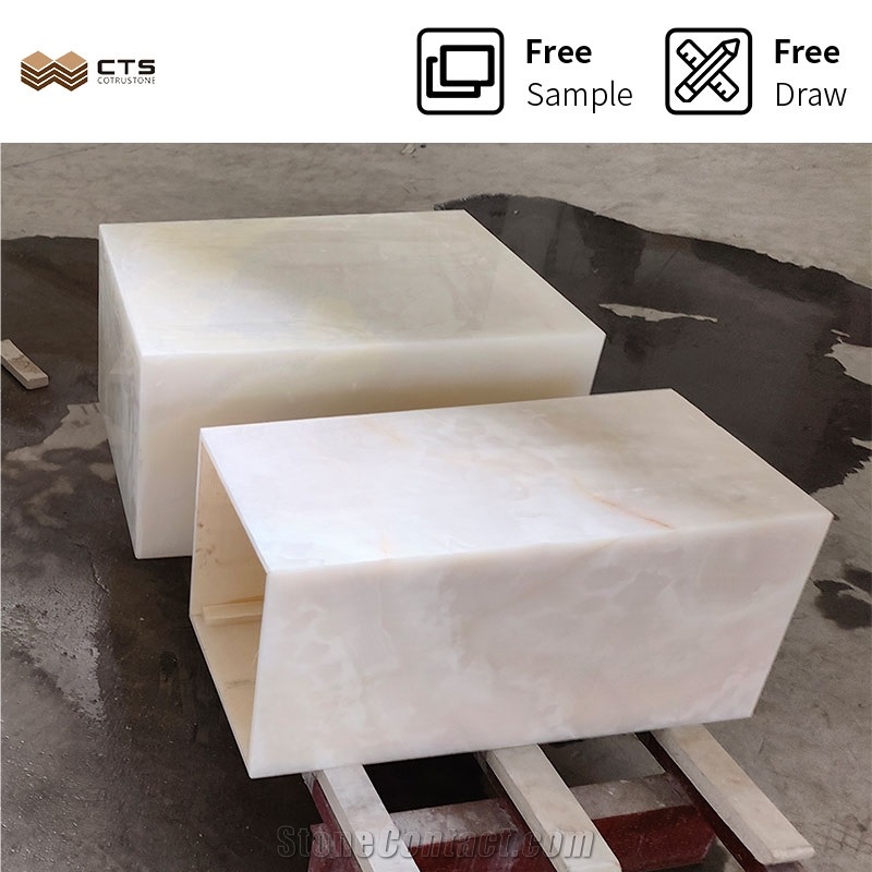 Natural Stone Cube Customized White Onyx Plinth