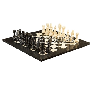 Natural Stone Black & Botticino Marble Chess Set