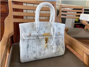 Handcarved Carrara White Marble Hand Bag