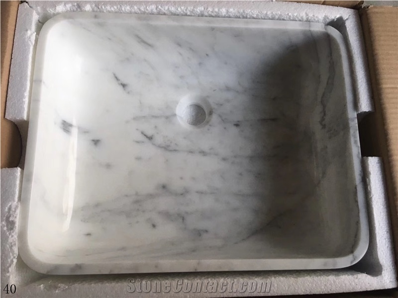 Bathroom White Marble Square Sinks Wash Bowls