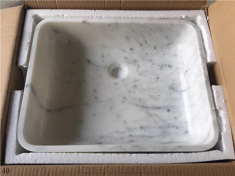 Bathroom White Marble Square Sinks Wash Bowls