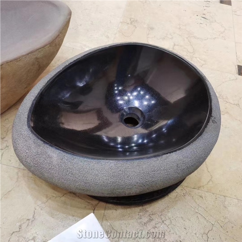 China Black Granite Basin Round Bathroom Sink