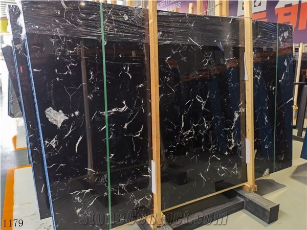 Chinese Ice Black Marble 1.8Cm Slabs For Interior Design Use