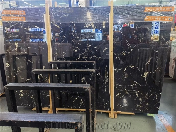 Chinese Ice Black Marble 1.8Cm Slabs For Interior Design Use
