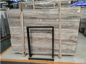 Iran Titanium Silver Travertine Takab Ash Slab For Wall Use