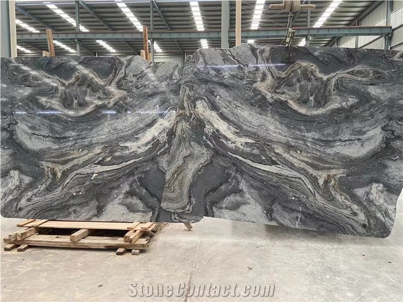 Silver Waves Marble Grey Stone Slab Bookmatched For Wall