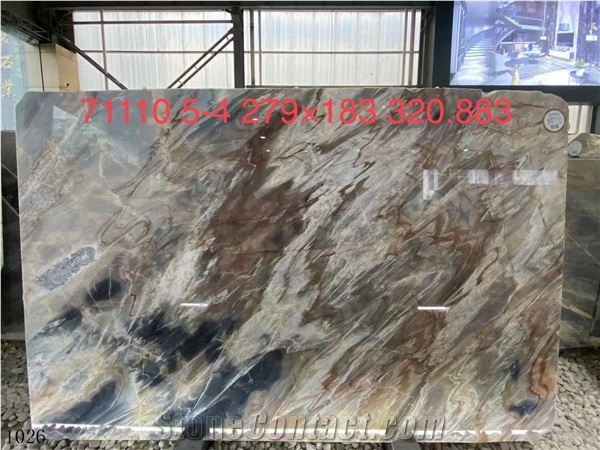 Yellow Blue Yinxun Palissandro Marble Bookmatched Slab