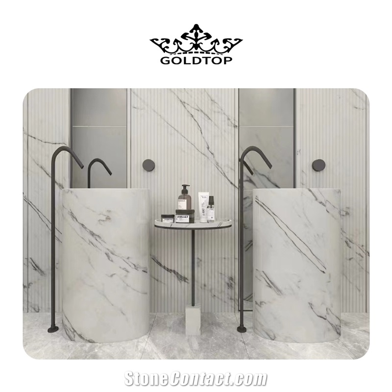 Hot Sale Marmar Calacatta White Marble Bathroom Design