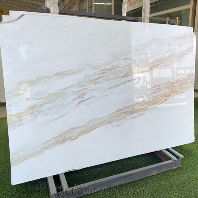 White Marble With Golden Veins Tiles For Interior Wall Design