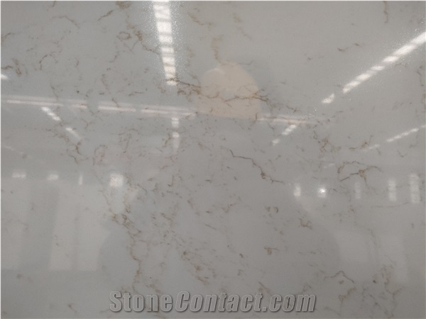 China Artificial Carrara Gold Quartz Stone Slab