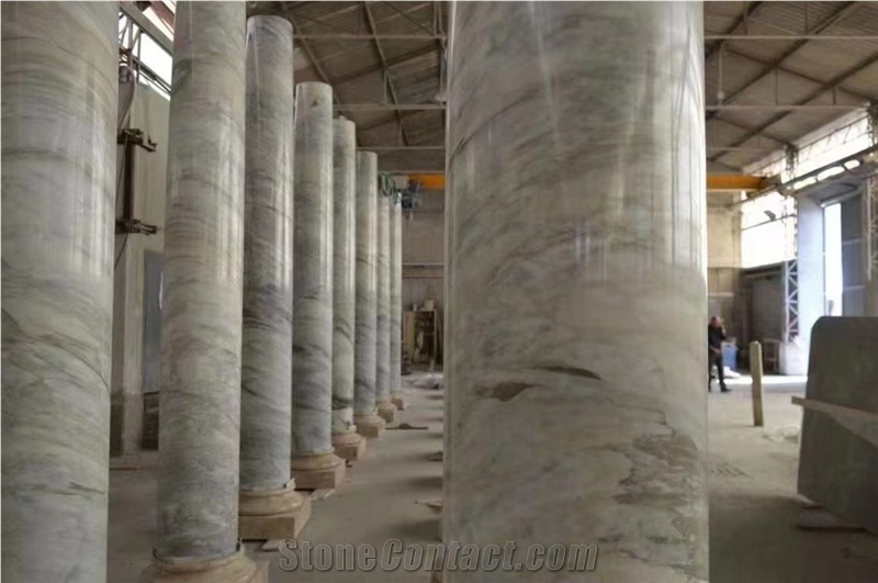 Hollow Marble Column White Wood Grain Veneer Column Wraps