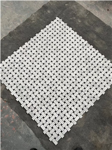 Marble Carrara Basket Weave Mosaic Tile Kitchen Backsplash