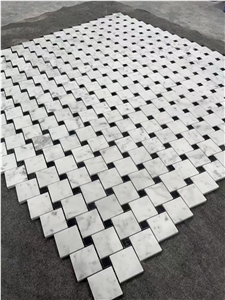 Marble Carrara Square Chips Black Dots Backsplash Mosaic