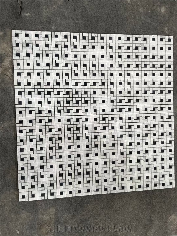 Marble Carrara Square Chips Black Dots Backsplash Mosaic